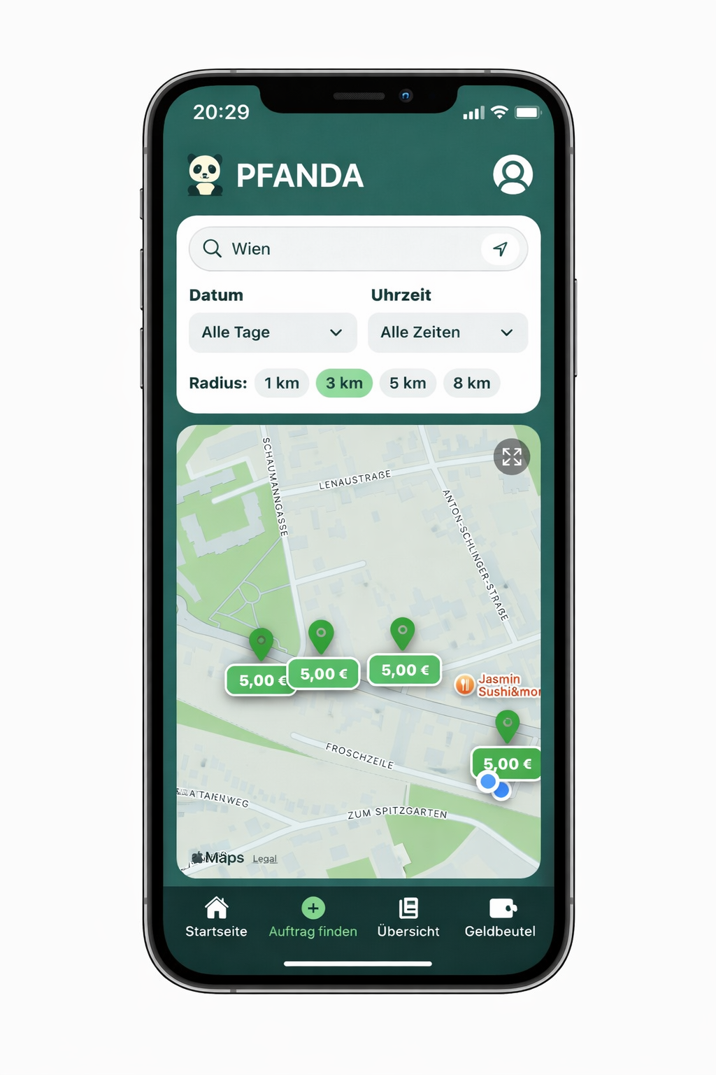 PFANDA App Karten-Ansicht